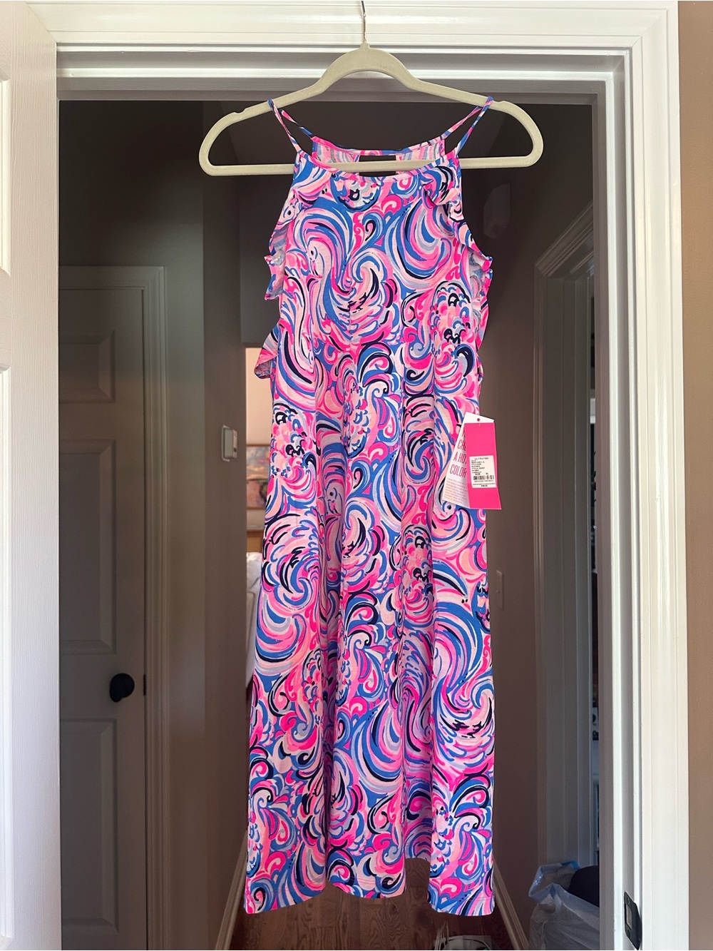 NWT Lilly Pulitzer “Flamingo” Pink & Blue Swirl Dress
